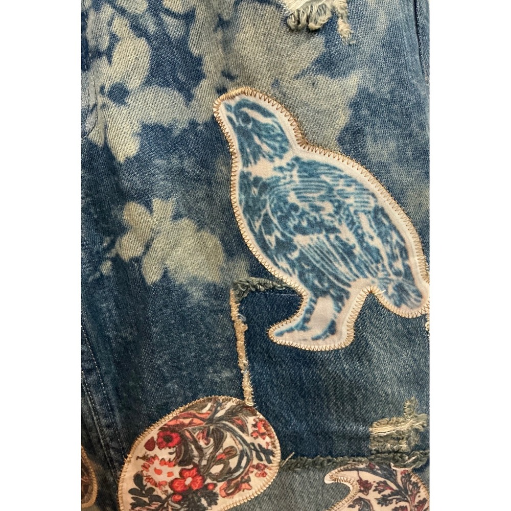 Free People Flying High Patched Jeans We The Free Embroidered Free‎ Birds 26 NWT - Picture 7 of 10